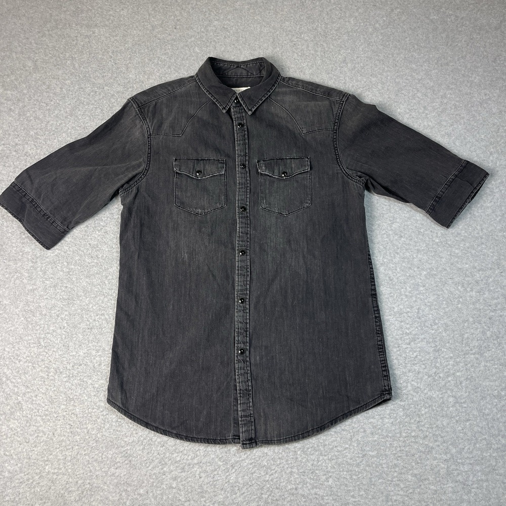 Allsaints Shirt Mens Small Black Pearl Snap Denim Short Sleeve Cotton Western